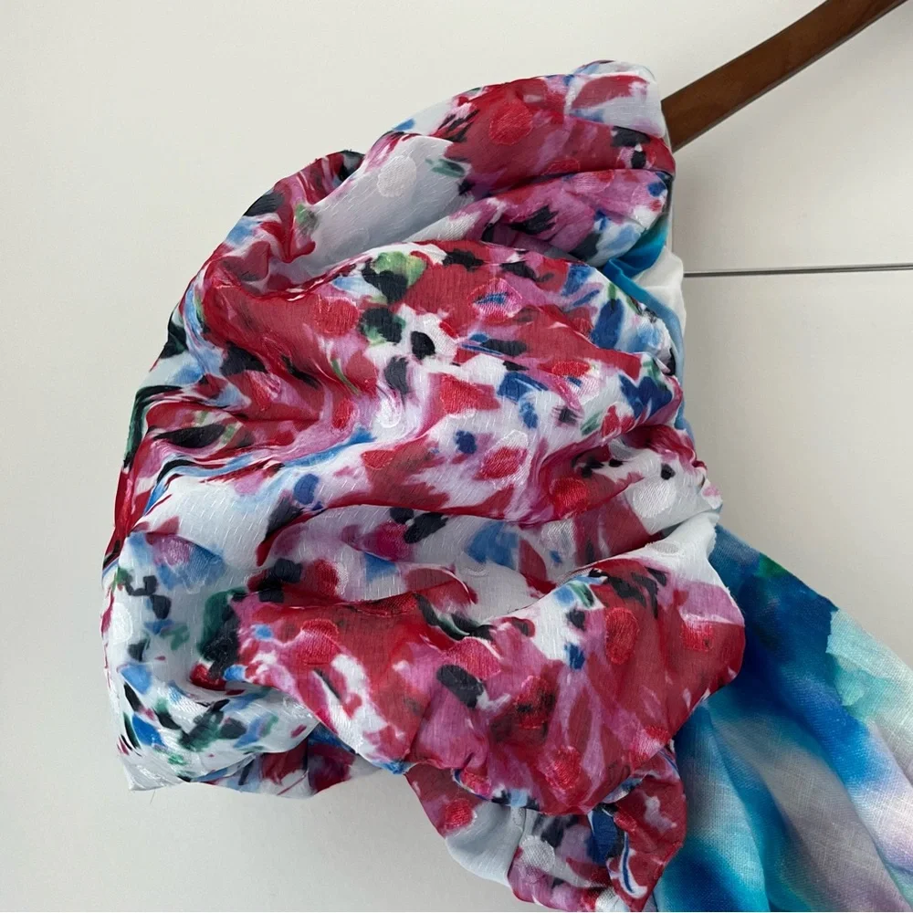 Elegant Multicolor Puff Sleeve Dress - Picture 10 of 16